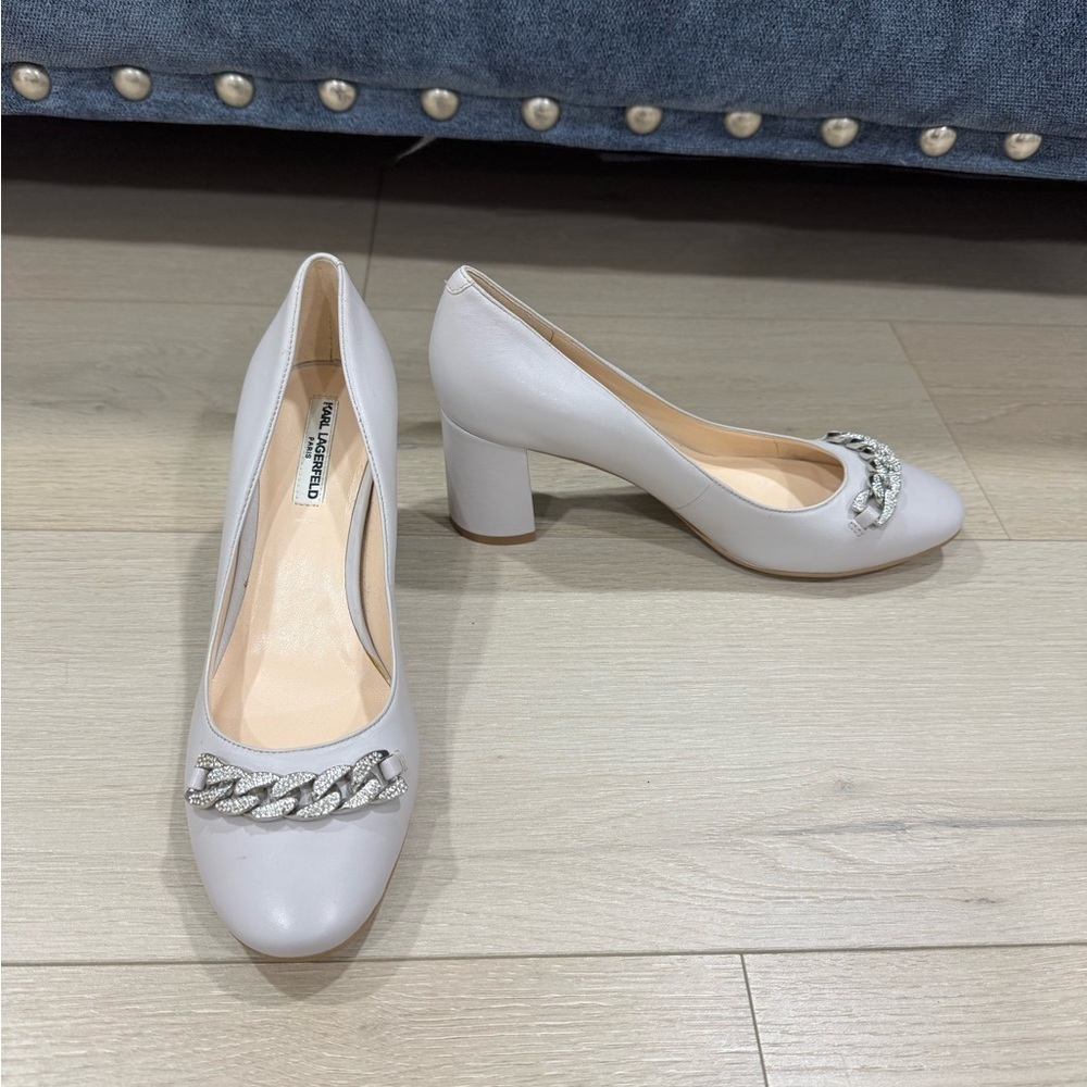 Karl Lagerfeld Sante Leather Embellished Pumps - Picture 2 of 11